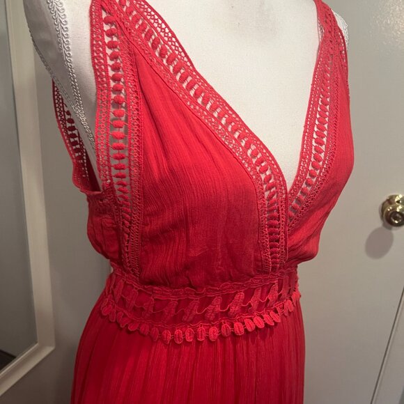 Max Studio Red Lace Trim Sleeveless Maxi Dress, Size Large - Picture 7 of 16